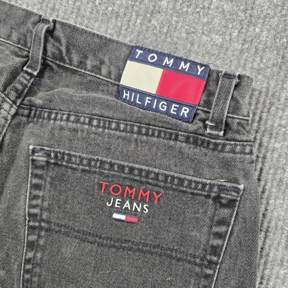 VTG Y2K Tommy Hilfiger Tommy Jeans Men 36x30 Gray Baggy Dark Wash Flag Patch - Picture 1 of 13